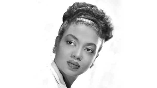 A black and white photo of Hazel Scott